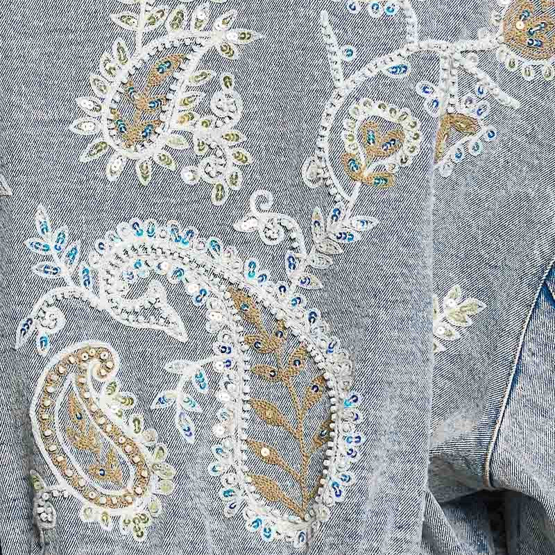 Waist Defining Embroidery Roomy Fit Denim Jacket