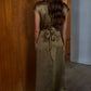 Woven Polyester Satin Cross Front Tie Strap Maxi