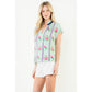 Embroidered Stripe V-Neck Top