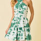 Green Eyelet Floral Criss Cross Halter Mini Dress