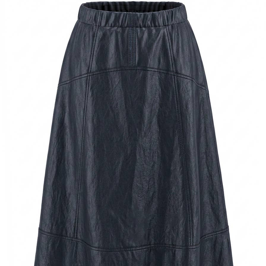 Faux Leather A-Line Midi Skirt