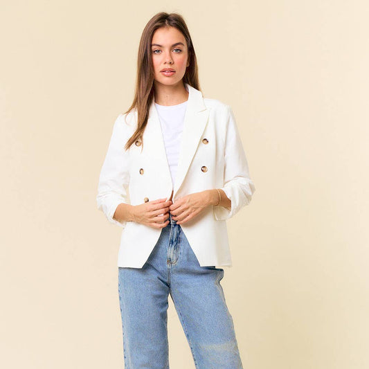 Double Breast Blazer With Scrunch Sleeve