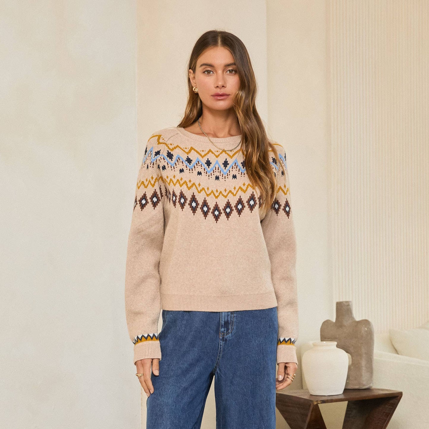 Fair Isle Long Sleeve Crewneck Sweater