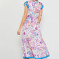 Capri Blue Border Print Short Sleeve Midi Dress