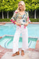 Tassel Front and Fringe Wide Sleeve Floral Top: Green