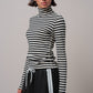 Contrast Seam Turtleneck Knit Top