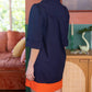 Navy Tassle V-Neck Embroidery Detailed Shift Dress
