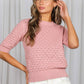 Textured Crochet 100% Cotton Crew Neck Knit Sweater