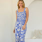 Border Print Button Front Jumpsuit with Belt