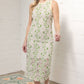 Striped Band Floral Crochet Midi Dress