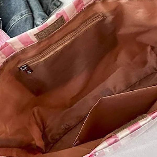 Pink and Tan Striped TOTE BAG