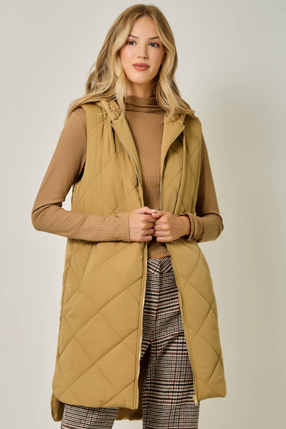 Quilted Puffer Long Hoodie Vest