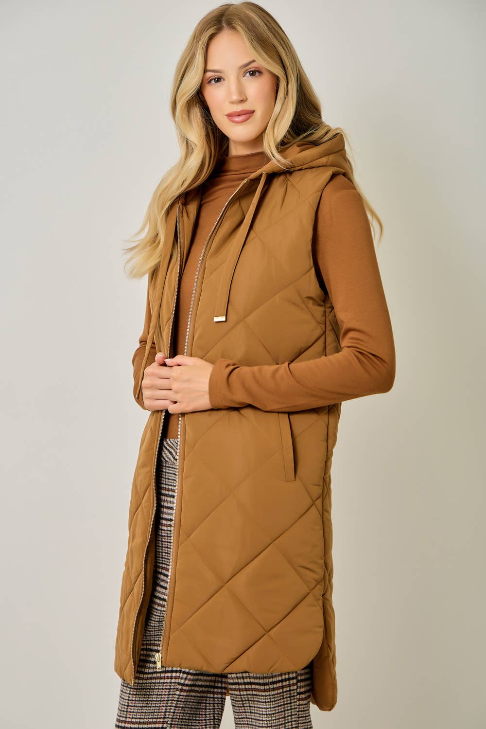 Quilted Puffer Long Hoodie Vest