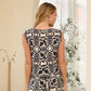 Tropical Print Crew Neck Summer Blouse: Navy-Ivory