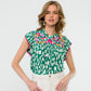 Embroidered Flutter Sleeve Print Top