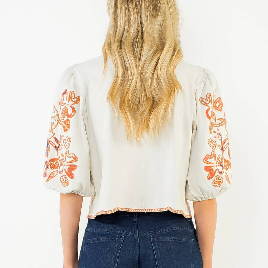 Floral Embroidered Puff Sleeve Top