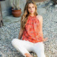 Halter Floral Metallic Stripe Top