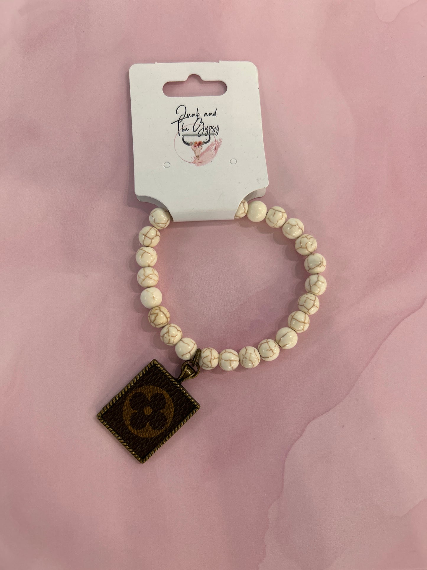 LV upcycled cream beaded bracelet