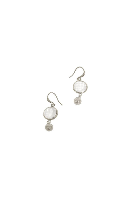 Silver Crystal and Ball Drop Fish Hook Earrings