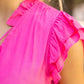Pink Tassel Front Tie Ruffle Detail Top