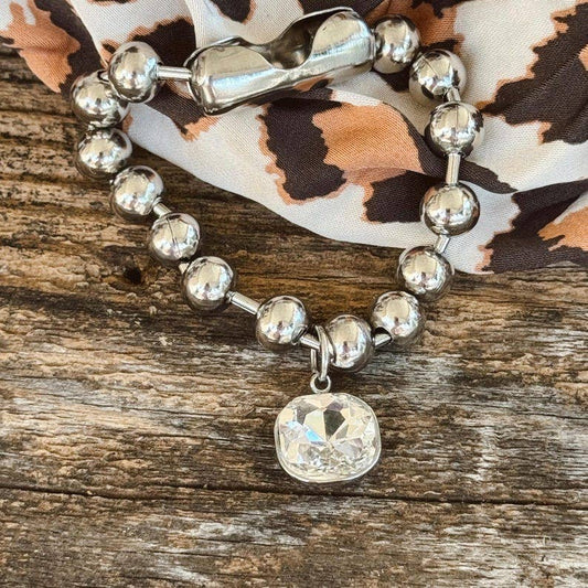 New Polished Stainless Sparkle Charm Bracelet
