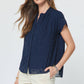 Dot Cap Sleeve Button Up Blouse