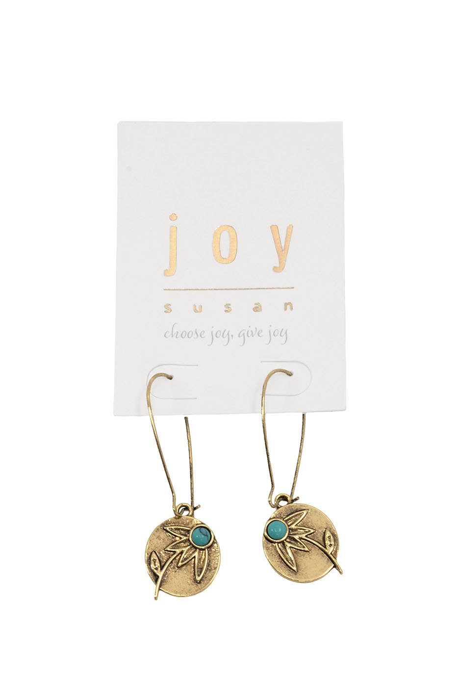 Gold Retro Blue Daisy Pendant Hoops