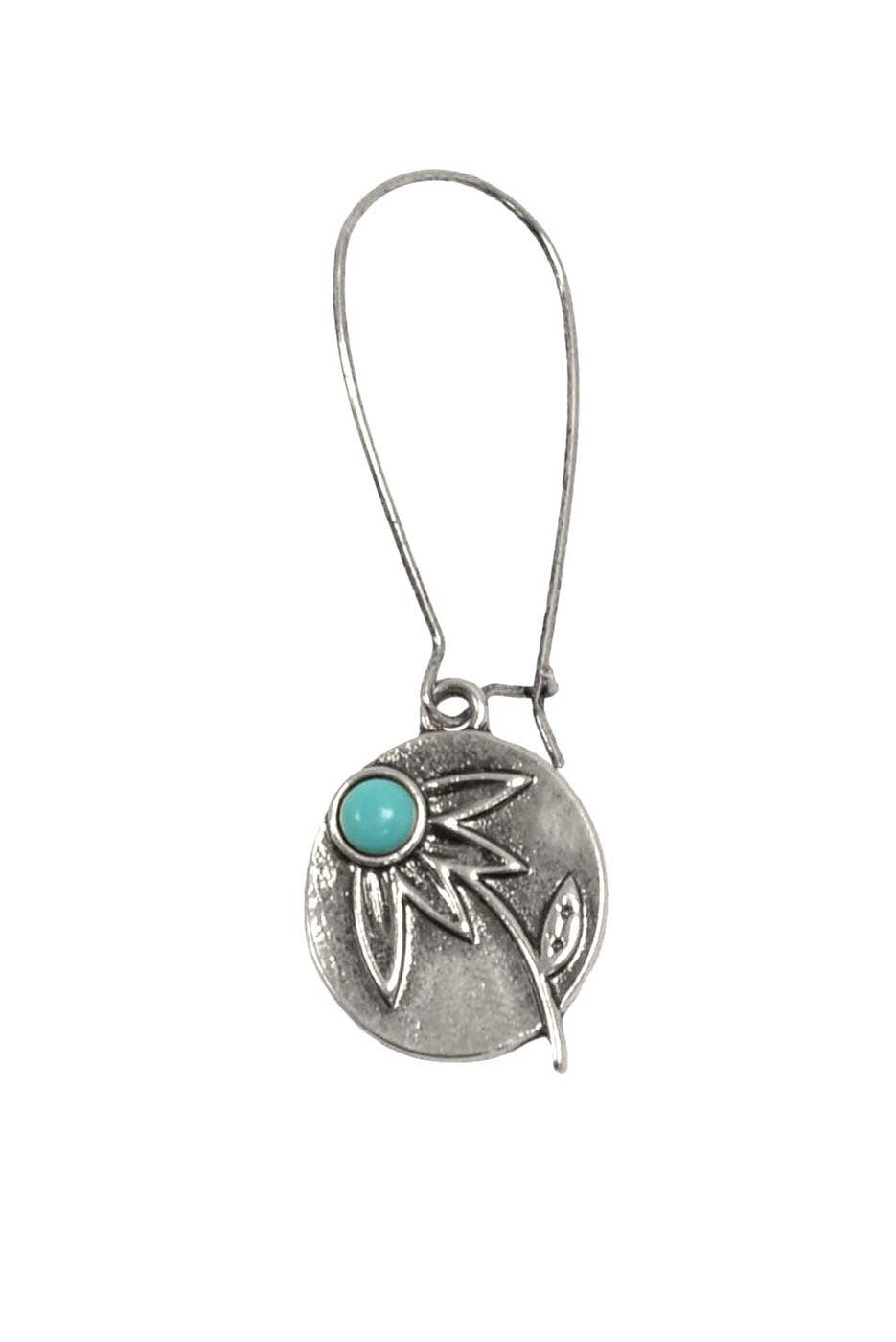 Silver Retro Blue Daisy Pendant Hoops
