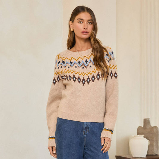 Fair Isle Long Sleeve Crewneck Sweater