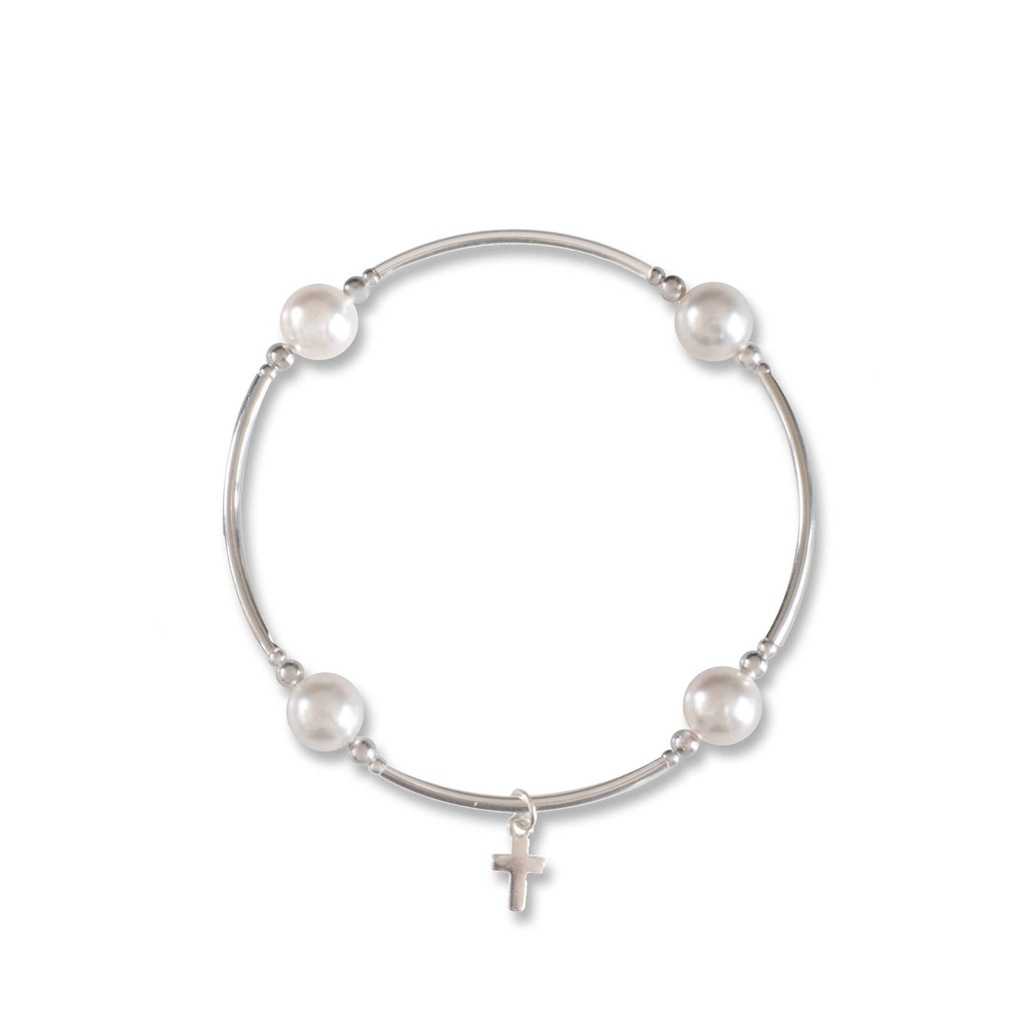 Charmed White Swarovski Pearl & Cross 8mm Blessing Bracelet