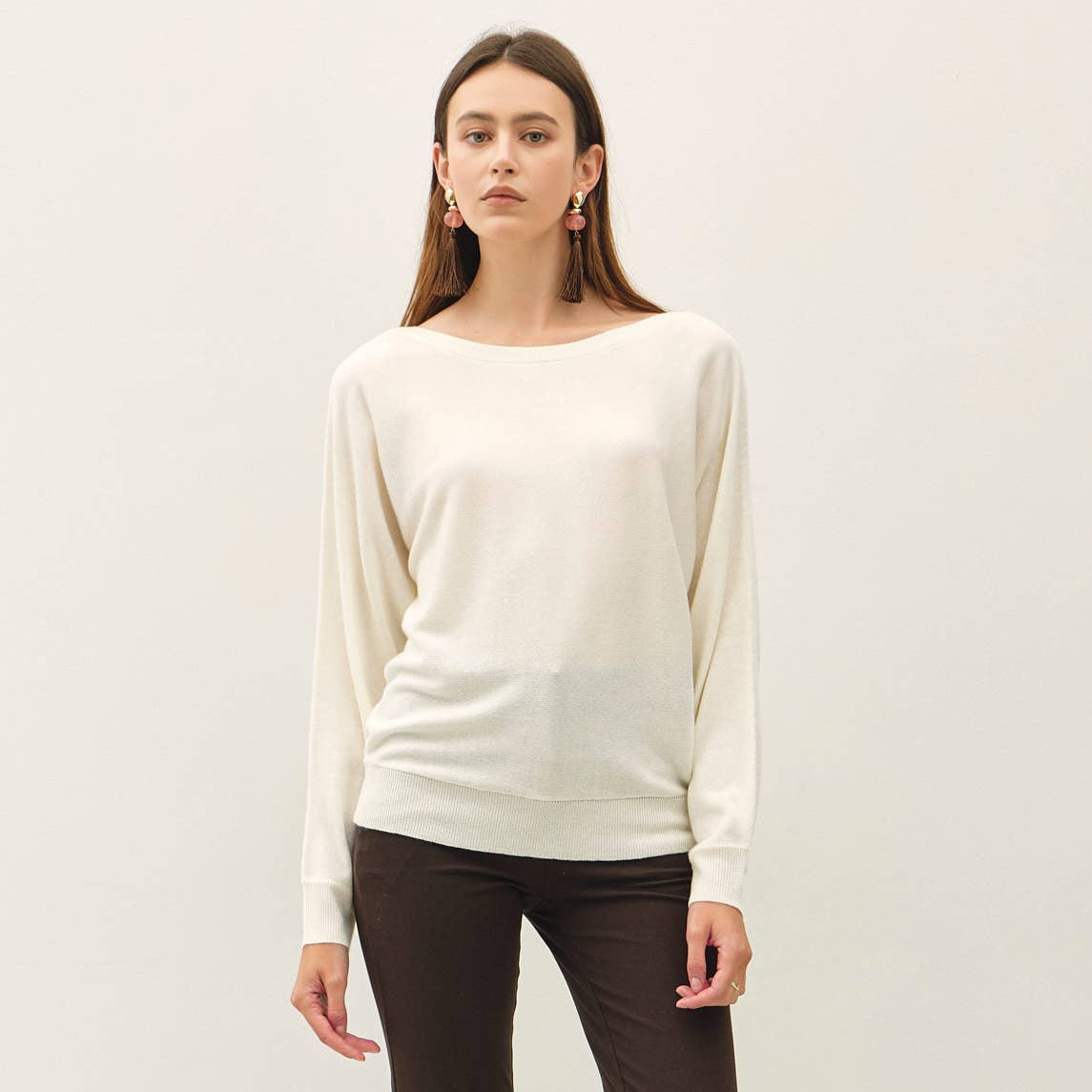 Dolman Sleeve Fine Gauge Boatneck Sweater