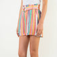 Pink Multicolor High Waist Stripe Shorts with Waist Tie