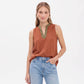 Contrast Trim Split Neck Sleeveless Top
