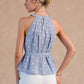 Stripe Star Print Belted Halter Top