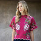 Short Sleeve Sweater With Scallop Hem