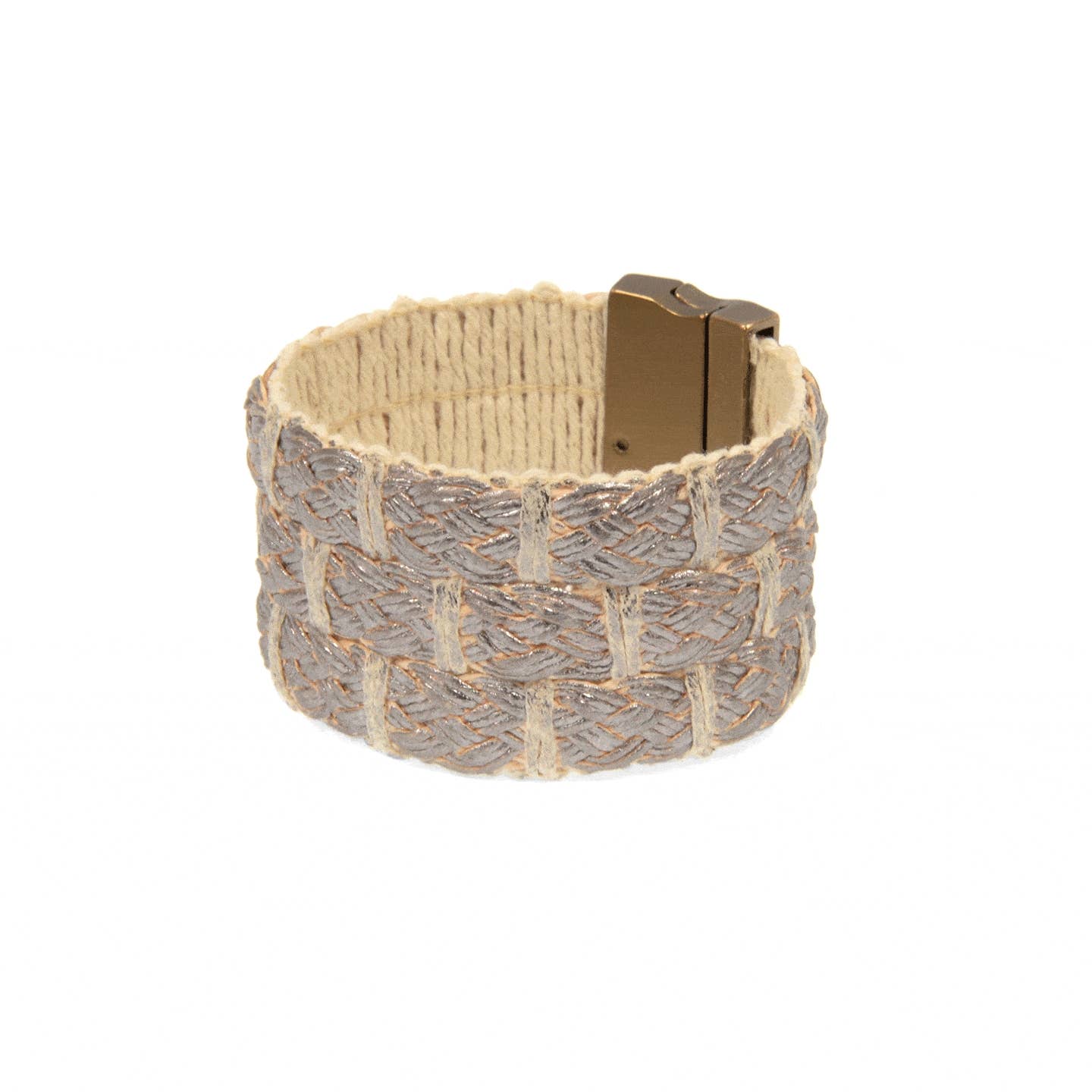 Grey Leather Basketweave Bracelet