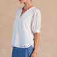 White Textured Star Pattern Short Sleeve Blouse