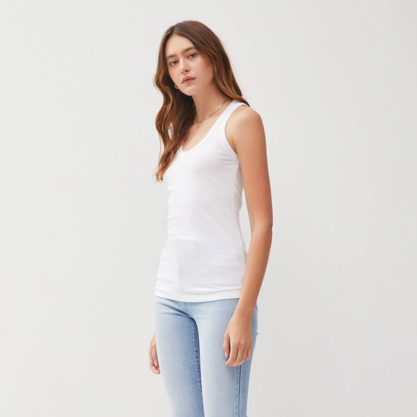 White Classic Ribbed Scoop Neck Tank