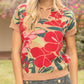 Collared V-Neck Over Shoulder Floral Print Knit Top