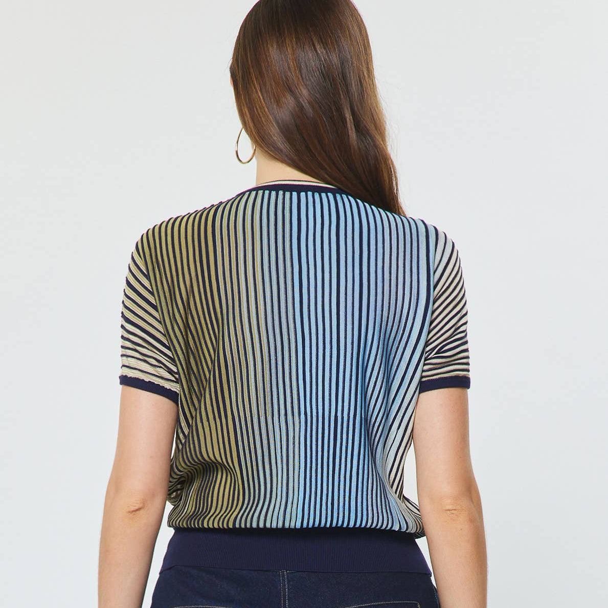 Striped Dolman Sleeve Short Sleeve Sweater