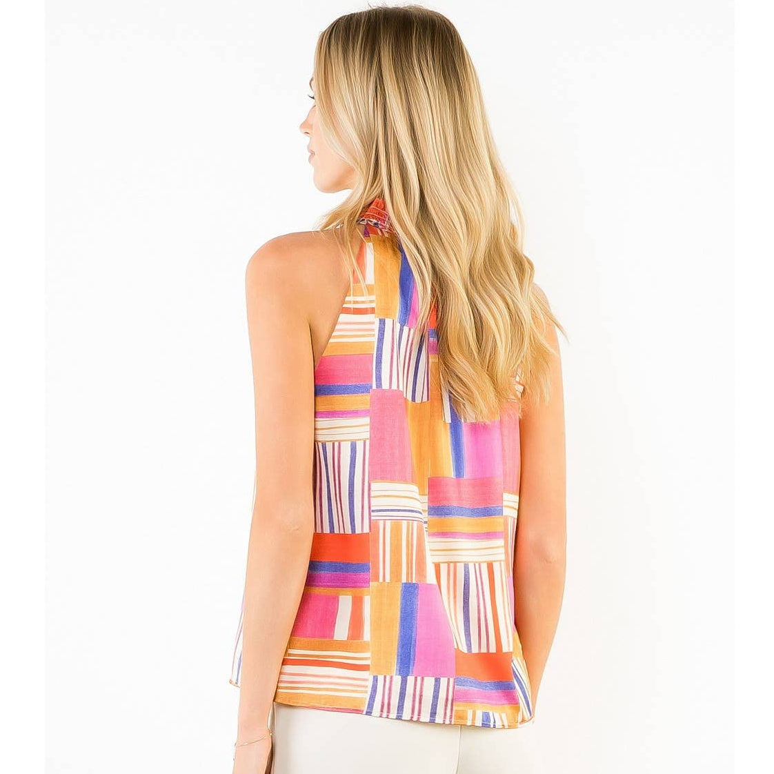 Sleeveless Ruffled Neck Pattern Top