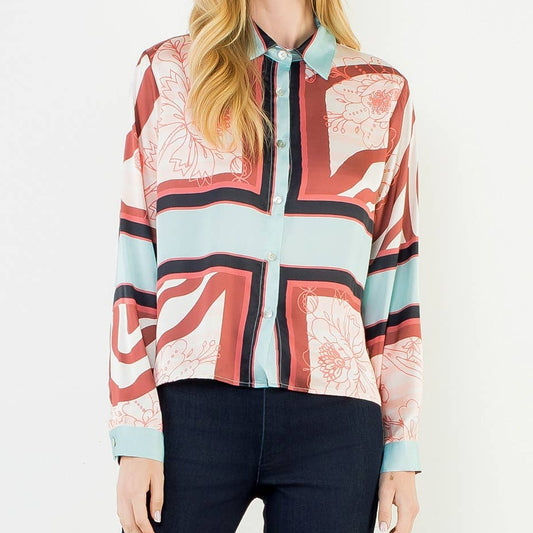 Satin Long Sleeve Pattern Top