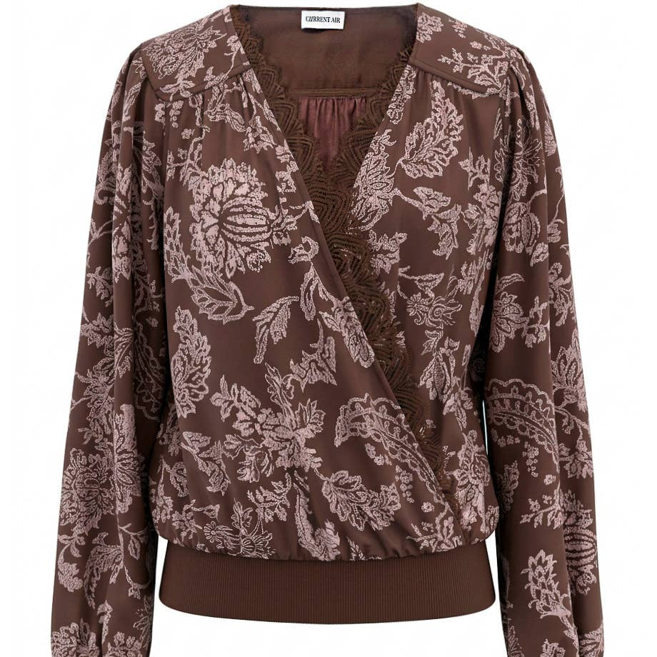 Floral Printed Lace Surplice Top