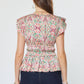Printed Pleated Peplum V-neck Blouse
