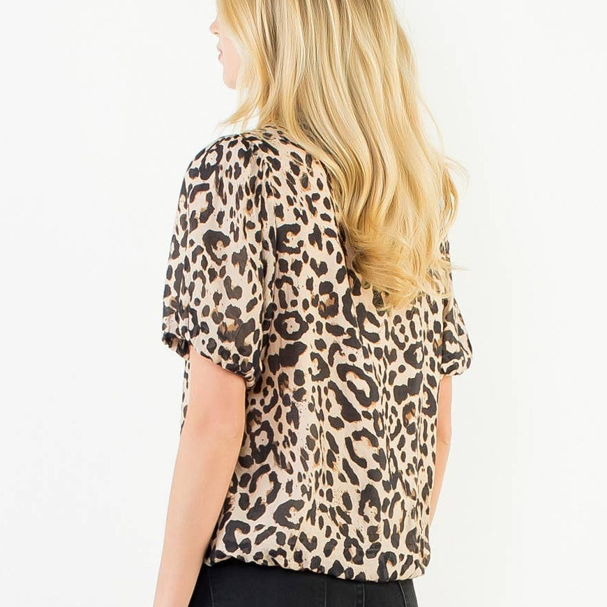 Flowy Puff Sleeve Animal Print Top