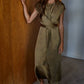 Woven Polyester Satin Cross Front Tie Strap Maxi