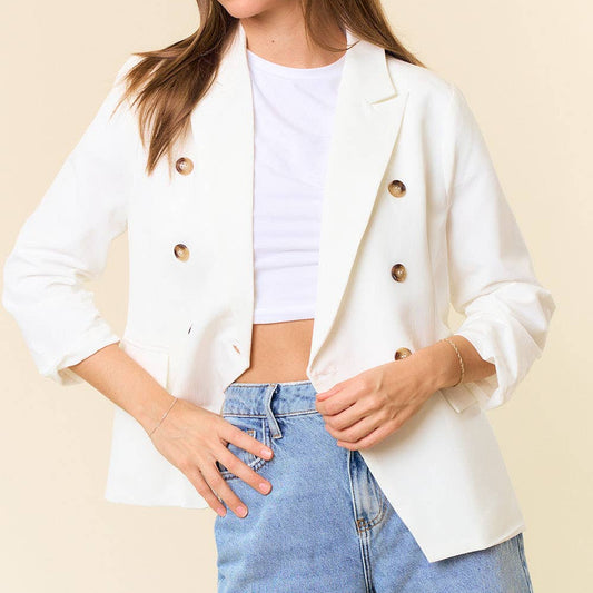 Double Breast Blazer With Scrunch Sleeve