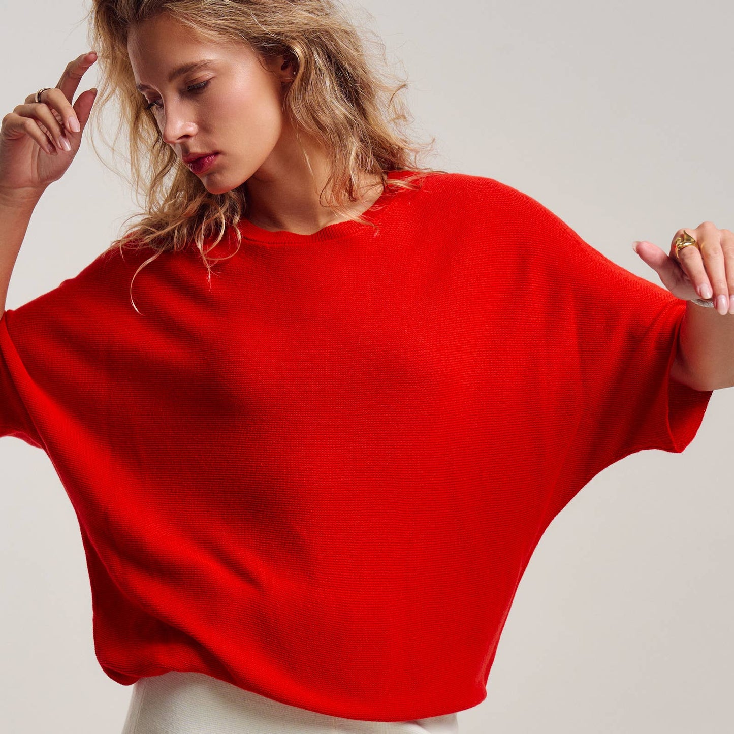 Relaxed Dolman Sleeve Knit Sweater Top