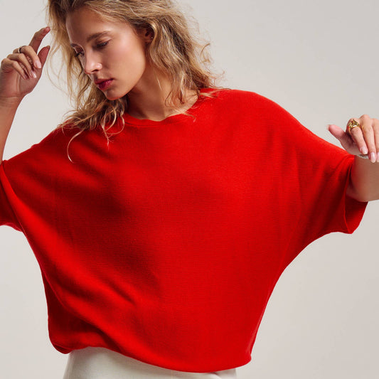Relaxed Dolman Sleeve Knit Sweater Top