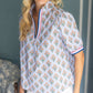 Periwinkle Multi Stripe Contrast Detail Floral Printed Top